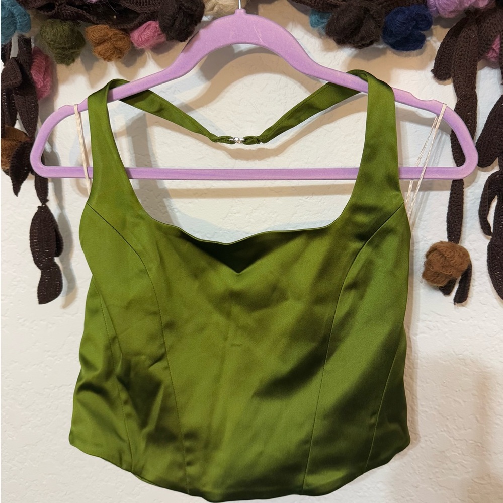 Aritzia Green Satin Halter Top